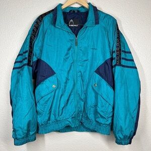 Vintage Head Jacket 90s Windbreaker Turquoise  Full Zip Pocket Men’s Size Medium